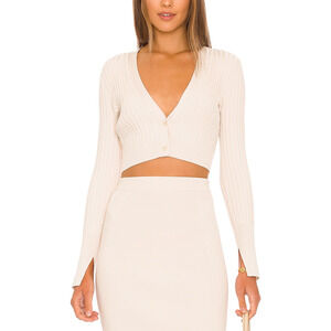 Jonathan Simkhai 'Kayla' Beige Rayon Compact Rib Cropped Cardigan Size XS